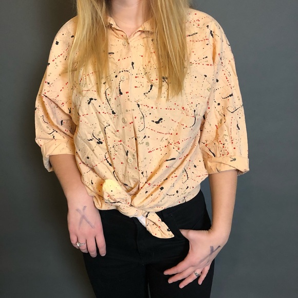Vintage Tops - Vintage 80’s paint splatter new wave button up
